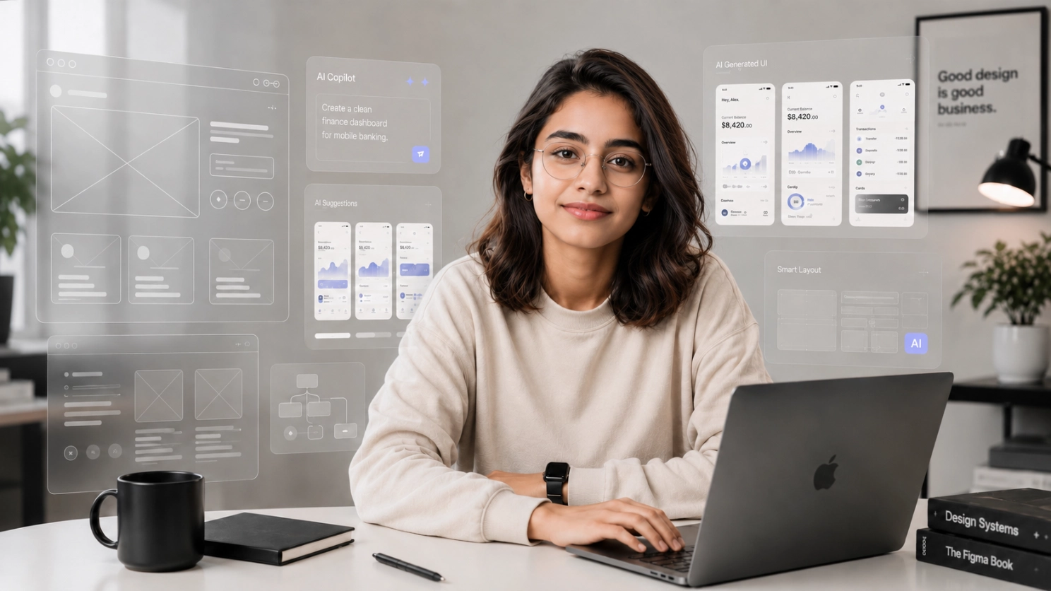 Designers exploring AI-powered UI UX workflows in a modern learning environment