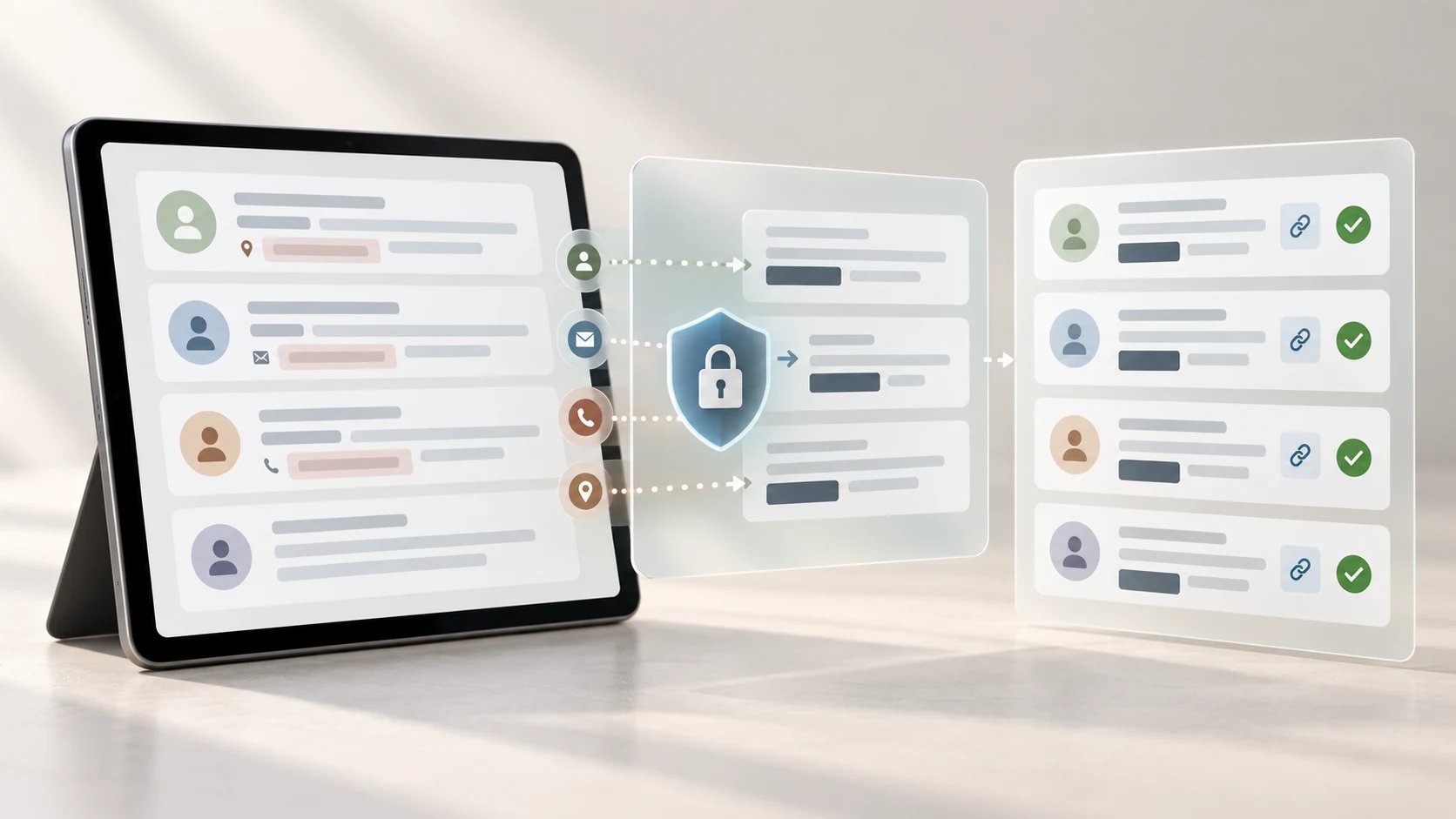 Research records passing through a privacy redaction layer before source-linked human review