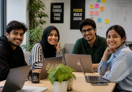 Students building frontend development skills for responsive websites, UI implementation, and practical digital projects in Kerala.